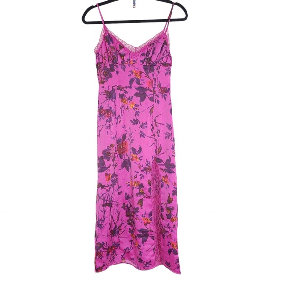 Urban Outfitters Slip Dress Audrey Purple Floral Lace Midi Satin Coquette Size S - Picture 2 of 12